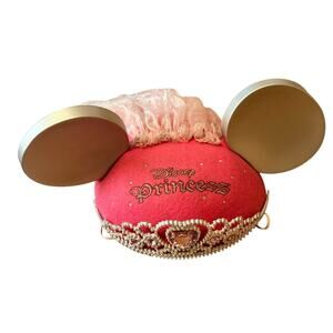 Disney Parks Pink Princess Mickey Mouse Ear Hat Crown Cap with Tiara and Veil.